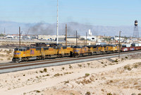 Union Pacific 4442 leads several fleet mates, as does UP 6058 adjacent, in Arden Yard, Las Vegas, NV